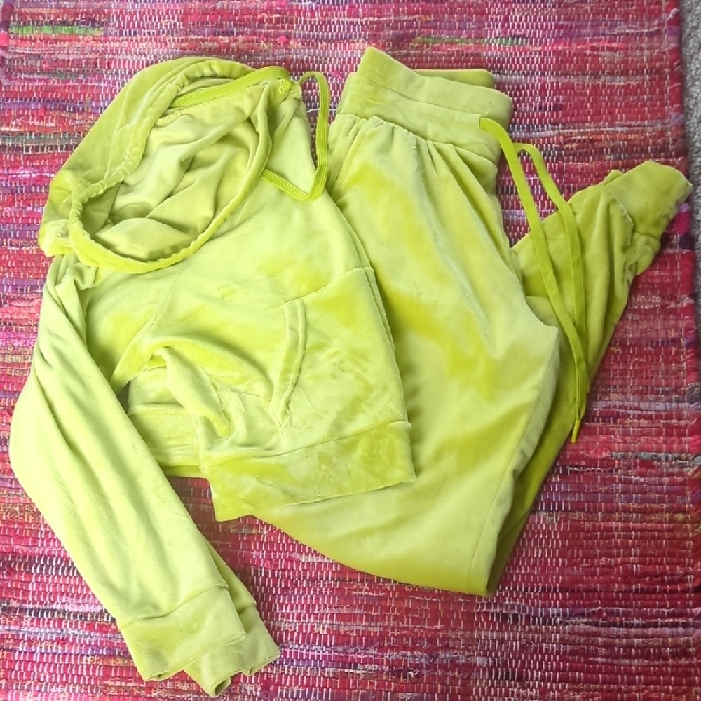 Lime Green Velour Hoodie and Joggers Set
